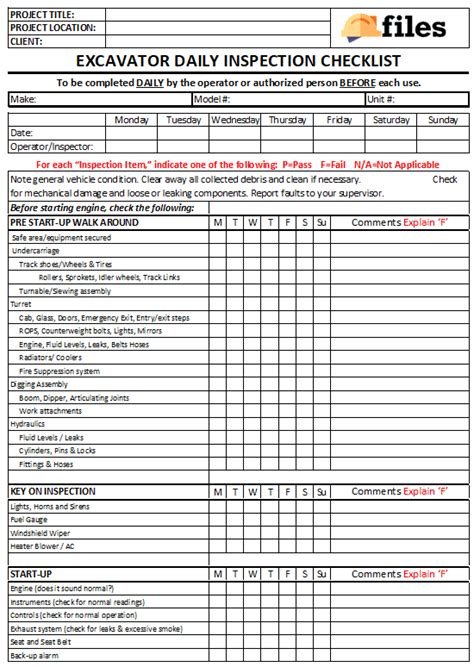 mini excavator checklist|excavator daily maintenance checklist.